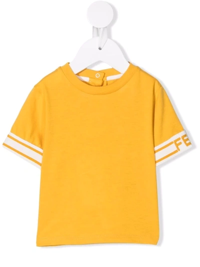 Fendi Babies' Logo-trim T-shirt In 黄色