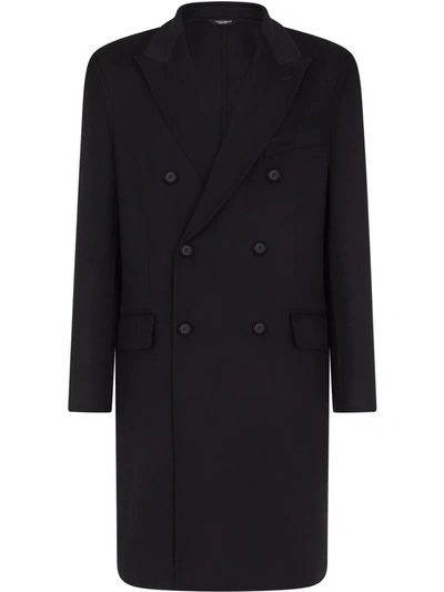 Dolce & Gabbana Double-breasted Cashmere Coat In Blue