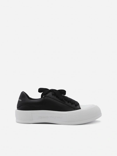 Alexander Mcqueen Leather Sneakers With Contrasting Inserts In Black