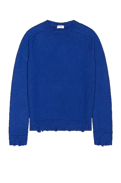 Saint Laurent Used Detail Crew Neck In Bleu Electrique