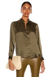 L Agence Bianca Silk Charmeuse Button-down Blouse In Ivy Green