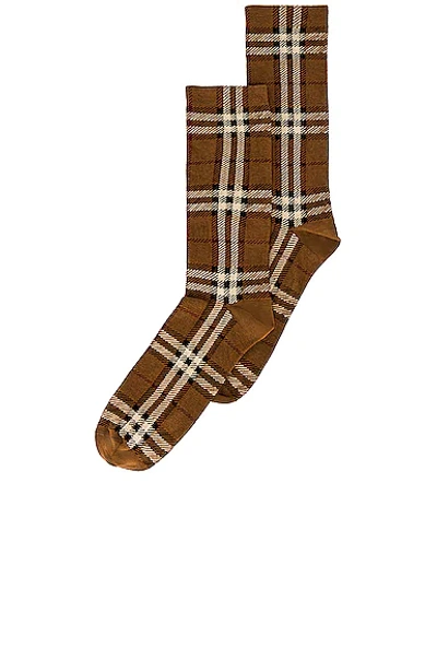 Burberry Cotton Cashmere Check Socks In Birch Brown