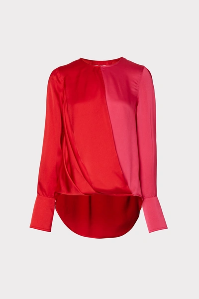 Milly Poly Stretch Satin Top In Red/pink