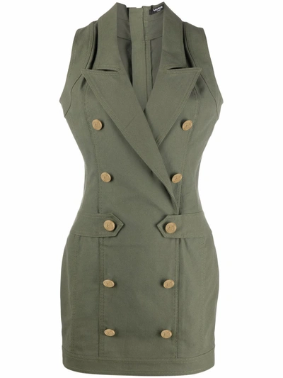 green emerald velvet dress Balmain