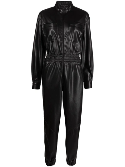 Alice And Olivia Levi Faux Leather Jumpsuit In Schwarz