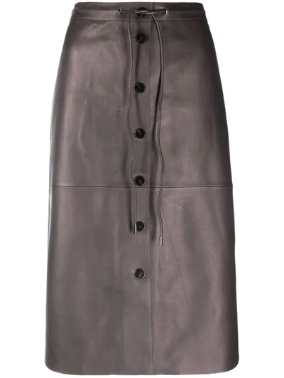 Theory Button-front Leather Skirt In Dust