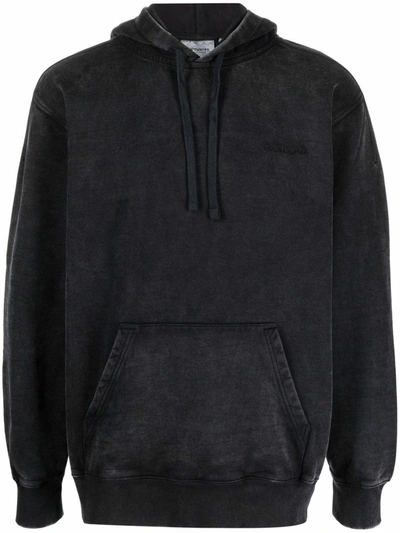 Carhartt Chase Logo Embroidered Cotton Hoodie In Black