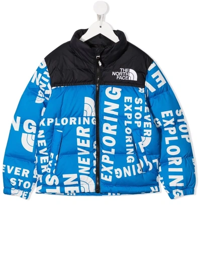 The North Face Kids' Slogan Print Padded Coat In 蓝色