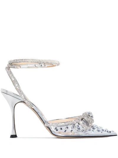 Mach & Mach Double Bow 100mm Crystal-embellished Pumps In Gris