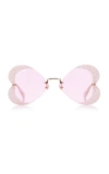 GUCCI WOMEN'S CRYSTAL-EMBELLISHED HEART-SHAPED METAL SUNGLASSES
