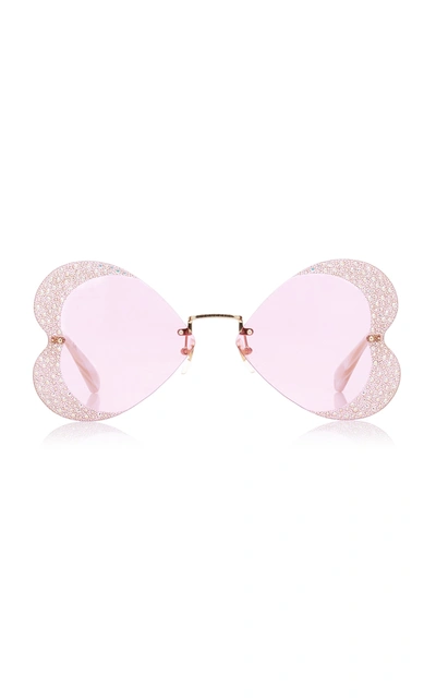 Gucci Women's Crystal-embellished Heart-shaped Metal Sunglasses In Pink