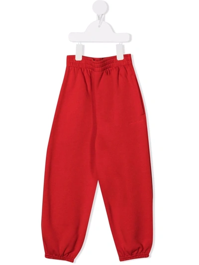 Balenciaga Kids' High-waisted Drop-crotch Track Trousers In Bright Red/white