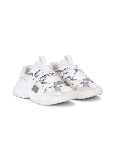 Dolce & Gabbana Kids' Low-top Logo Lace-through Sneakers In White