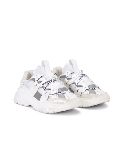 Dolce & Gabbana Kids' Low-top Logo Lace-through Trainers In White