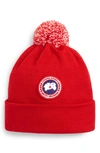 Canada Goose Kids Merino Wool Pom-pom Hat In Red