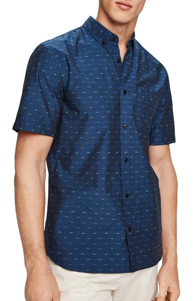 Scotch & Soda Regular Fit Short Sleeve Button-down Shirt In Blue