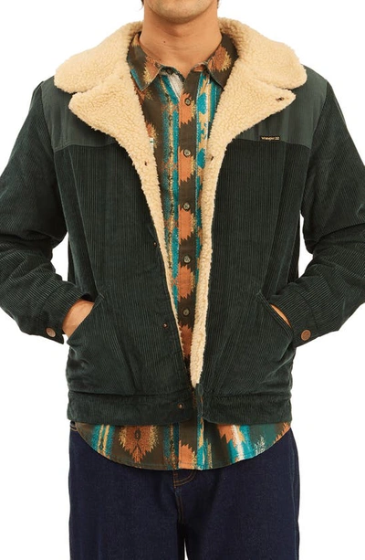 Billabong X Wrangler Range Fleece Lined Corduroy Jacket In Bottle Green