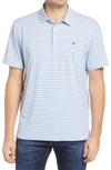 Vineyard Vines Stripe Sankaty Short Sleeve Performance Polo In Moonshine Tejeda