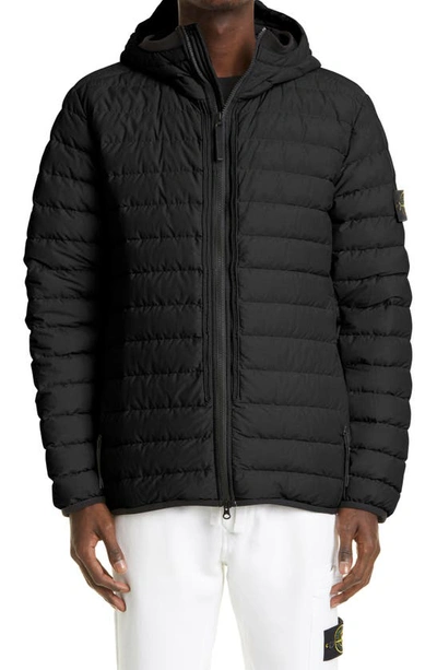 Stone Island Logo-appliquéd Quilted Organic Cotton-blend Shell Hooded Down Jacket In Black
