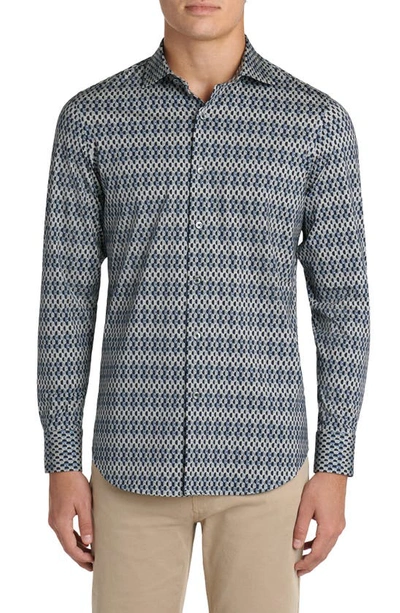 Bugatchi Tech Patterned Knit Stretch Cotton Button-up Shirt In Graphite