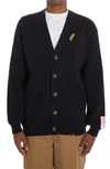 Golden Goose Daniel Cardigan With Decorative Brooch In Dark Navy
