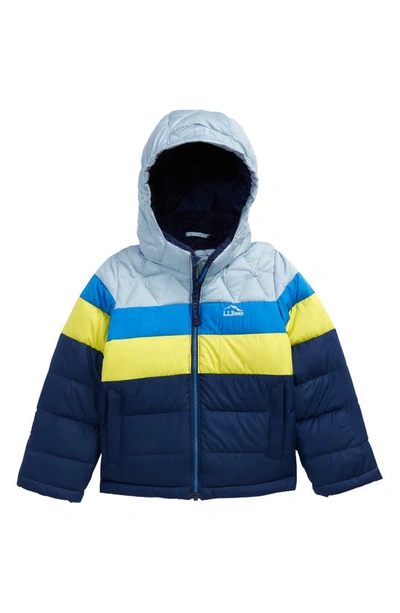 L.l.bean Kids' Water Resistant Hooded Down Jacket In Blue/yellow Citron