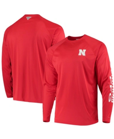Columbia Men's Pfg Scarlet Nebraska Huskers Terminal Tackle Omni-shade Long Sleeve T-shirt