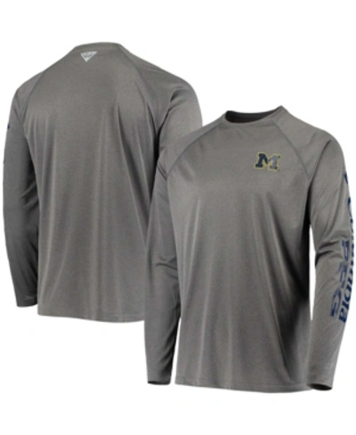 Columbia Men's Charcoal Michigan Wolverines Pfg Terminal Tackle Omni-shade Long Sleeve T-shirt