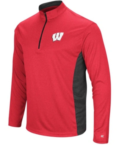 Colosseum Men's Heathered Red, Black Wisconsin Badgers Audible Windshirt Quarter-zip Pullover Jacket In Heather Red