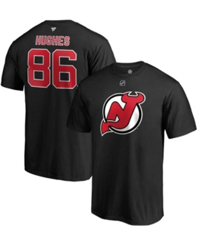 Fanatics Men's Jack Hughes Black New Jersey Devils Authentic Stack Name And Number T-shirt