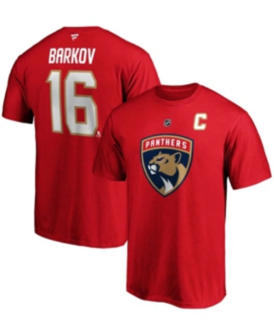 Fanatics Men's Aleksander Barkov Red Florida Panthers Team Authentic Stack Name And Number T-shirt