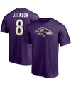 FANATICS MEN'S LAMAR JACKSON PURPLE BALTIMORE RAVENS PLAYER ICON NAME AND NUMBER T-SHIRT