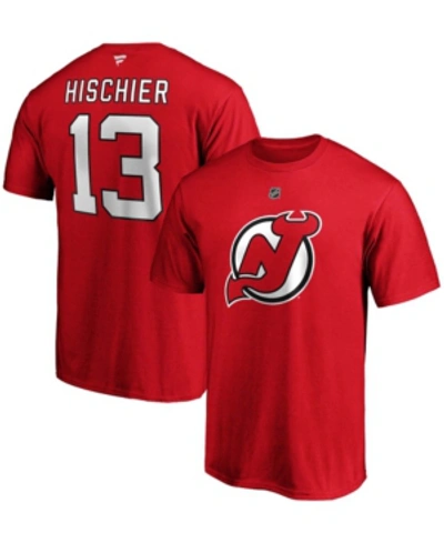 Fanatics Men's Nico Hischier Red New Jersey Devils Team Authentic Stack Name And Number T-shirt