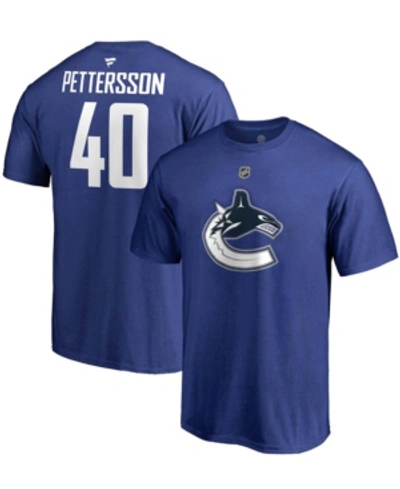 Fanatics Men's Elias Pettersson Blue Vancouver Canucks Team Authentic Stack Name And Number T-shirt