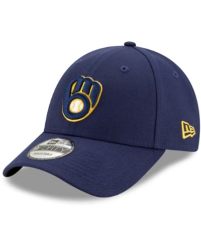 New Era Men's Navy Milwaukee Brewers Game The League 9forty Adjustable Hat In Navy/gold