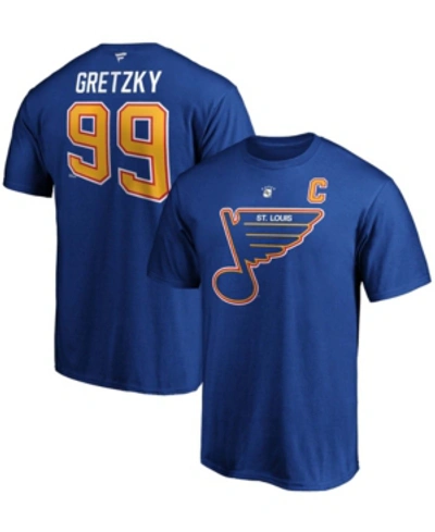 FANATICS MEN'S WAYNE GRETZKY BLUE ST. LOUIS BLUES AUTHENTIC STACK RETIRED PLAYER NAME AND NUMBER T-SHIRT