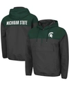 COLOSSEUM MEN'S CHARCOAL, GREEN MICHIGAN STATE SPARTANS LAWYERED ANORAK QUARTER-ZIP HOODIE JACKET