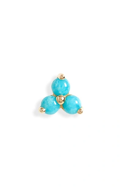 Maria Tash Trinity Turquoise Threaded Stud Earring In Yellow Gold
