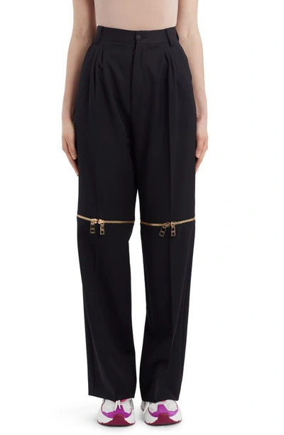Dolce & Gabbana Zip-detailed Pleated Wool-twill Straight-leg Pants In Black