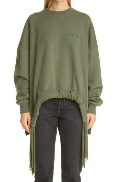 Ambush Oversized Sweatshirt With Multi Drawstring In Green