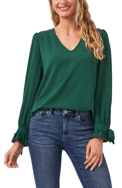 Cece Tie Sleeve Top In Alpine Green