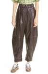 Ganni Womens Mole Tapered Topstitched Leather Trousers 8 In Mole