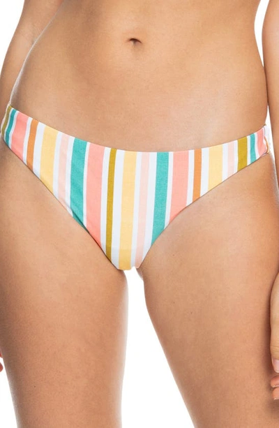 Roxy Beach Classics Cheeky Bikini Bottoms In Bright White Aloha Stripe S