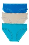Natori Bliss 3-pack Cotton Blend Briefs In Sandcastle/ Blue/ Tropical