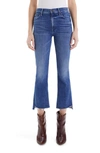 Mother The Insider High Rise Crop Step Fray Bootcut Jeans In Girl Crush In Teaming Up