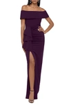 Xscape Women's Off-the-shoulder Leg-slit Long-sleeve Gown In Purple