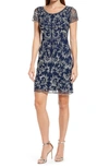 Pisarro Nights Beaded Mesh Cocktail Dress In Navy