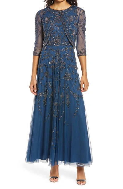 Pisarro Nights Beaded Dress With Jacket In Petrol Blue ModeSens