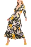 Afrm Assi Floral Cutout Detail Long Sleeve Knit Dress In Noir Vintage Floral