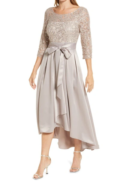 Alex Evenings Sequin Lace High-low Cocktail Dress In Buff